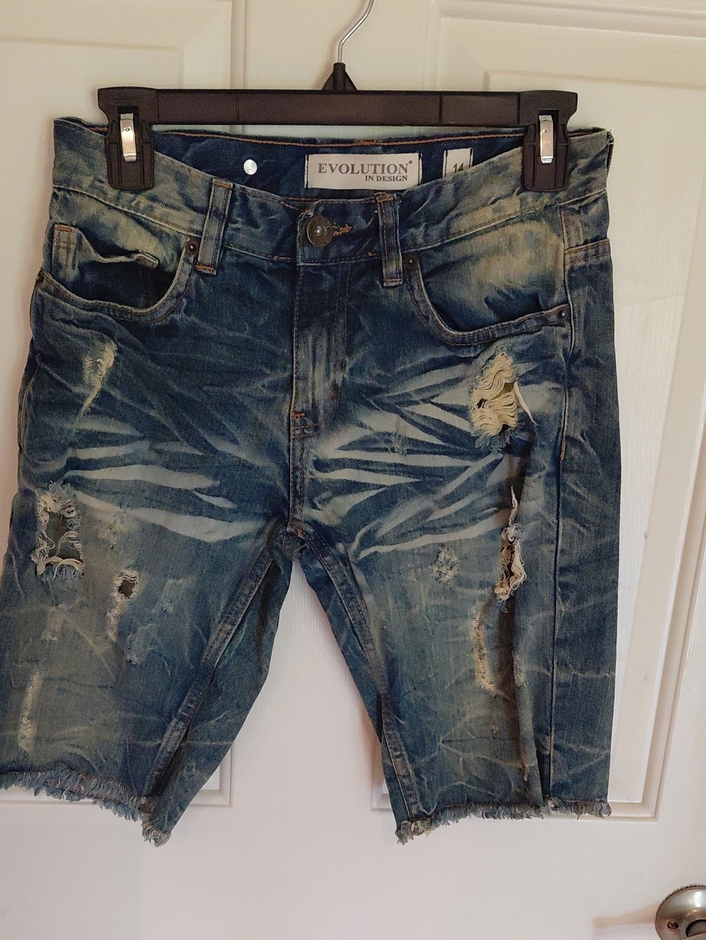 Evolution In Design Men’s Distressed Indigo Denim Shorts